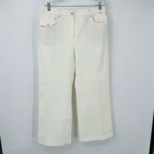 St. John Sport Women's High Rise Straight Flat Front Trouser Pants White Size 14